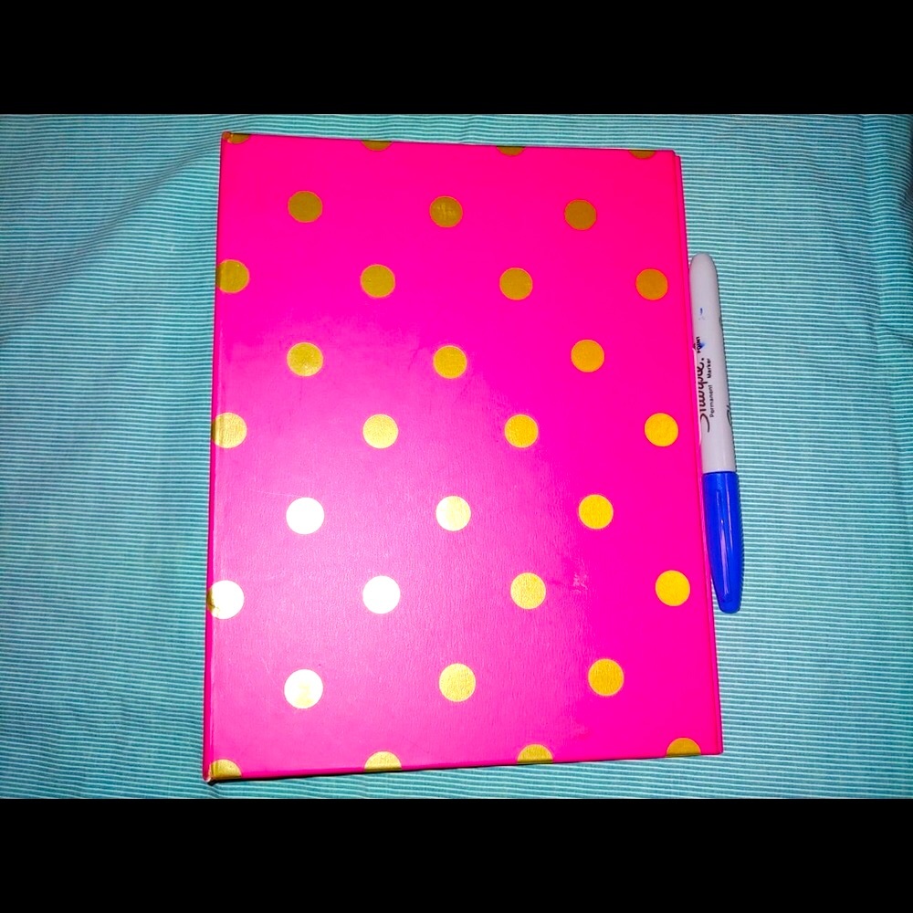 Pink 3 Ring Journal Binder with Gold Polkadots